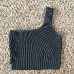 Black Ribbed One-Shoulder Top